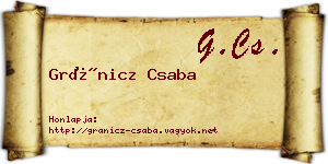 Gránicz Csaba névjegykártya